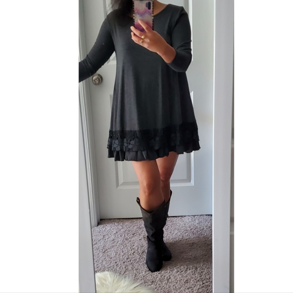 NEW Casual  Charcoal Gray Swing Dress